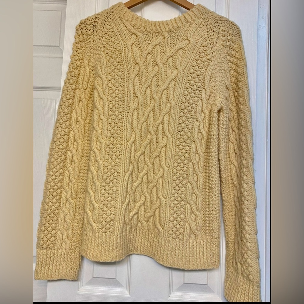 VTG Women S chunky HandKnit Cable Sweater Fishermen Wool Neutral Beige Gorpcore